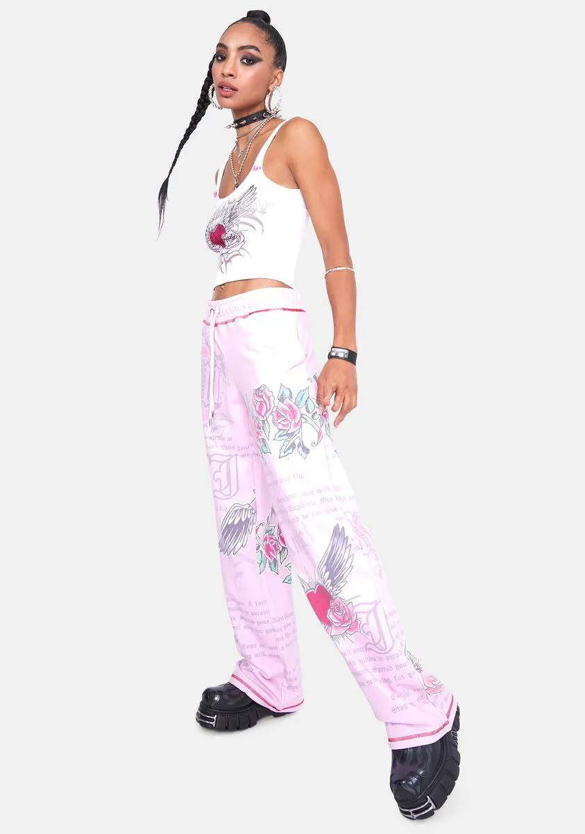 Oversized Joggers With Graffiti Print & Rhinestone Detail