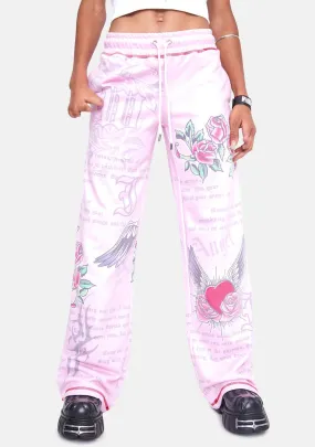 Oversized Joggers With Graffiti Print & Rhinestone Detail