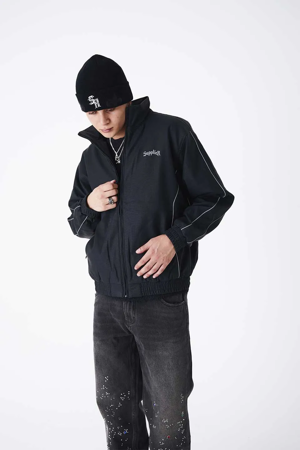 Panelled Python Leather Track Jacket