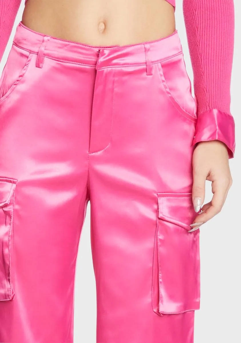 Pink Satin Cargo Pants