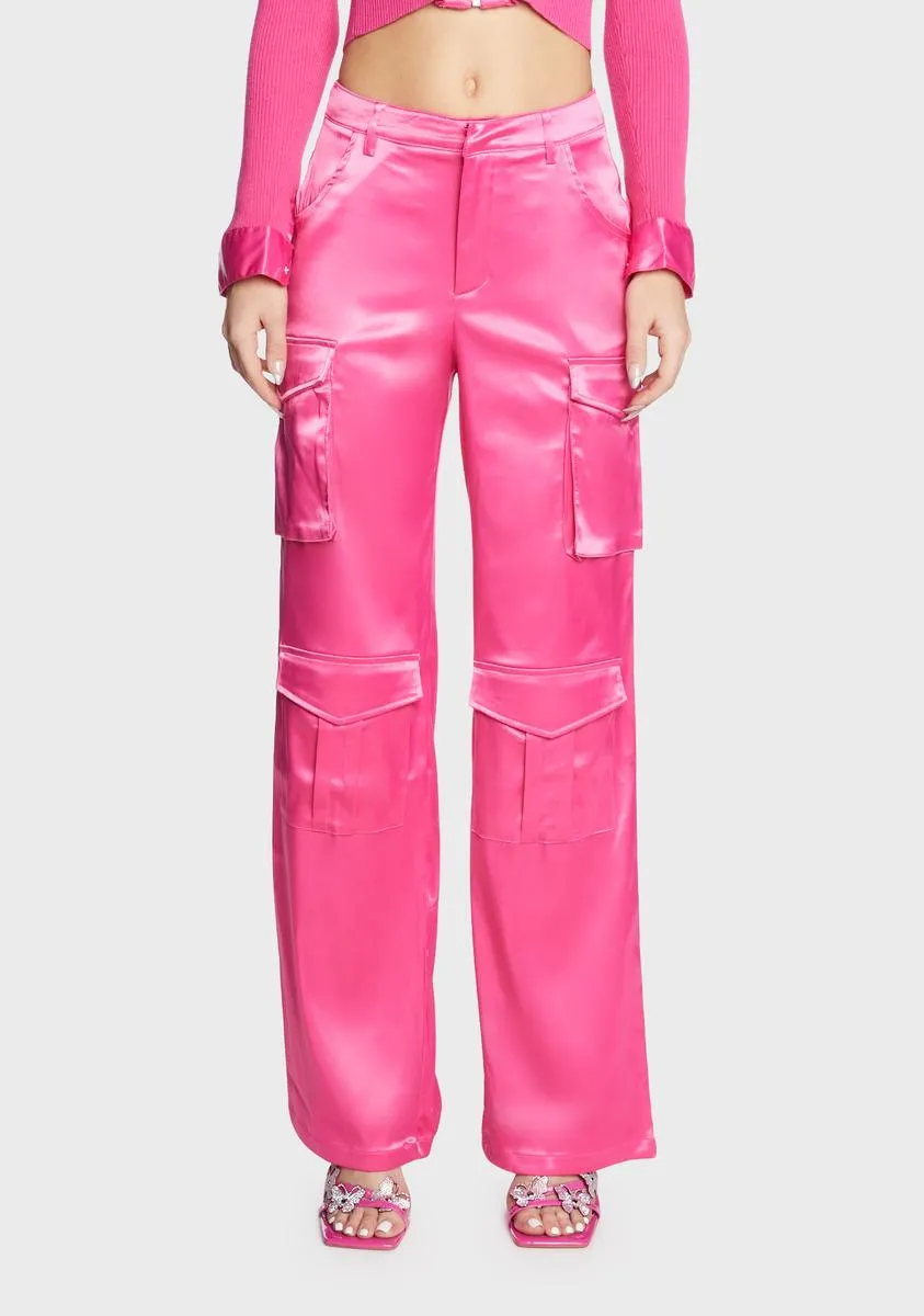 Pink Satin Cargo Pants