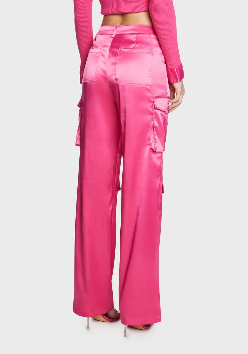 Pink Satin Cargo Pants
