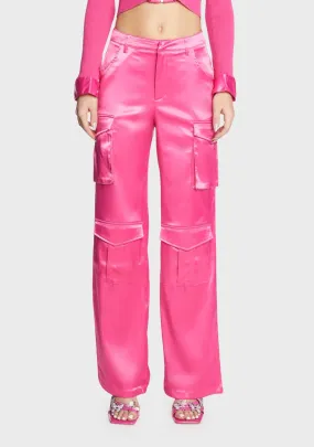 Pink Satin Cargo Pants