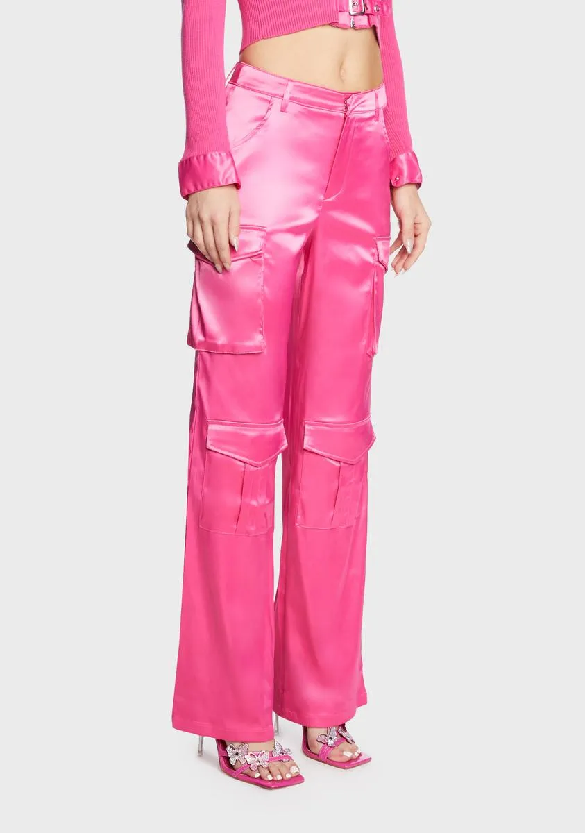 Pink Satin Cargo Pants