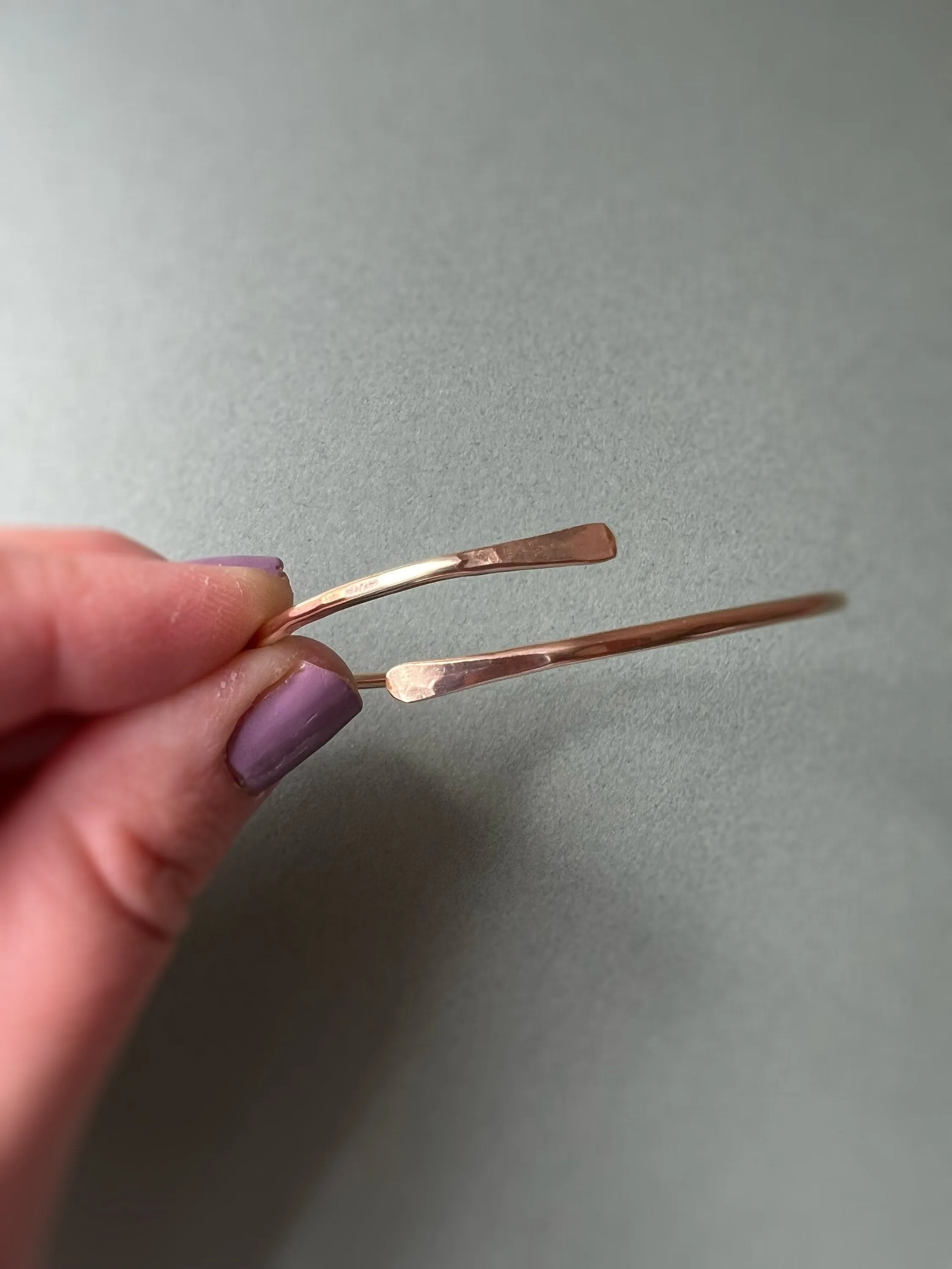 Piper Hammered Wrap Bangle, adjustable sterling bracelet, minimal dainty layering bracelet