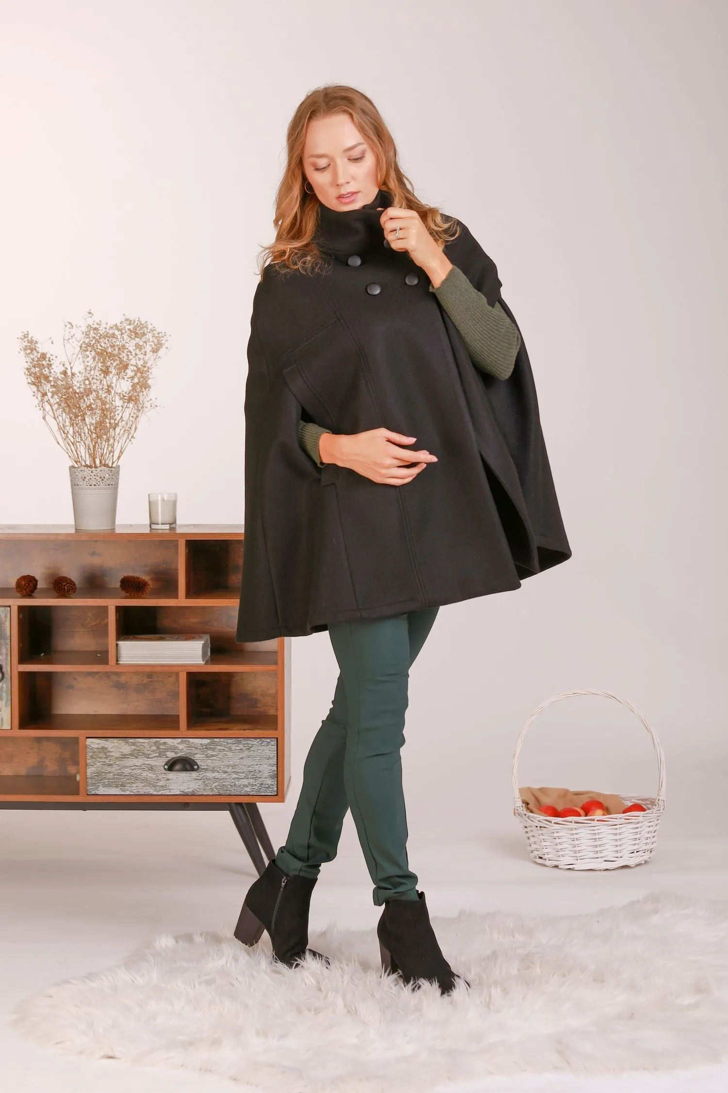 Raspberry Elegant Cape Coat