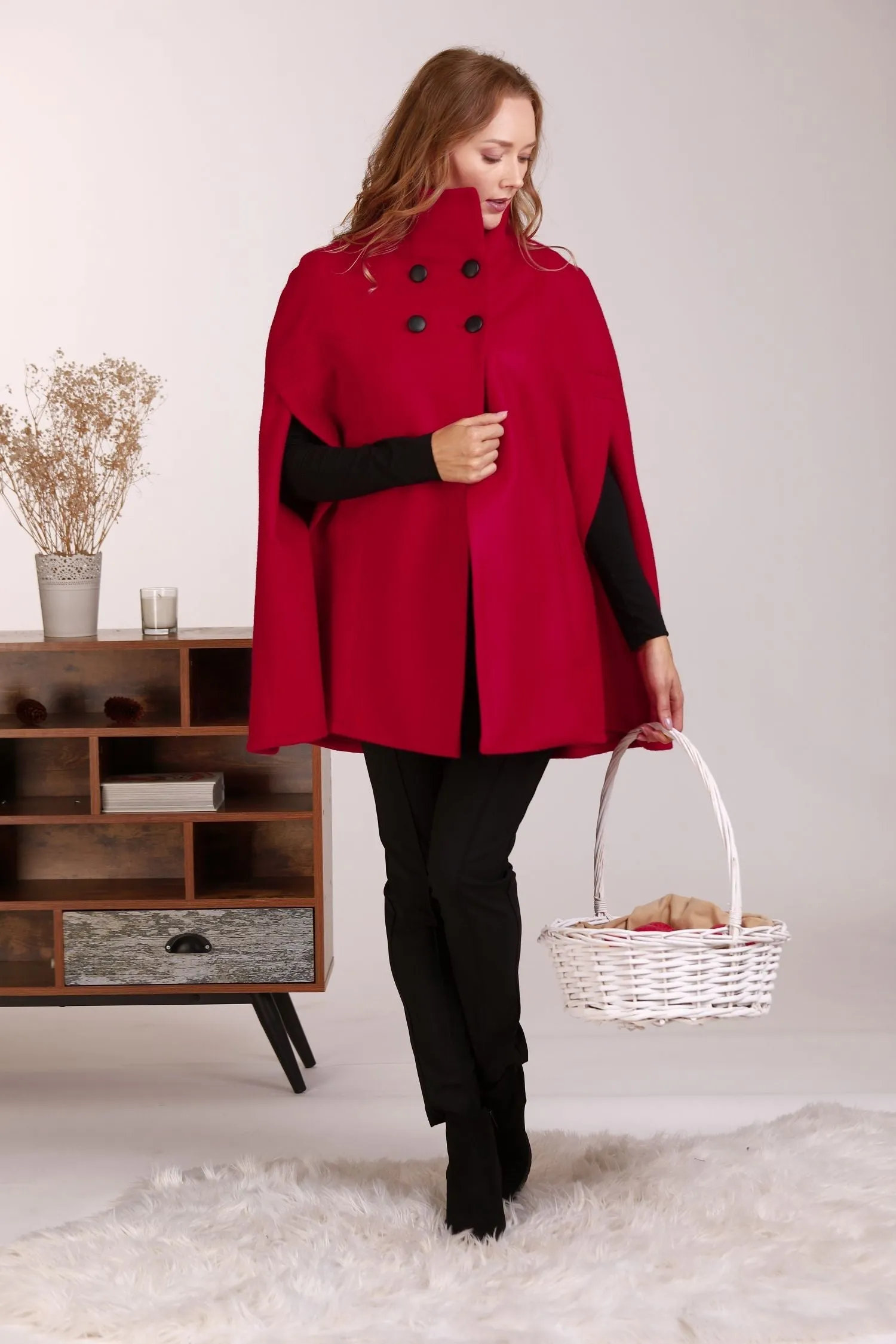 Raspberry Elegant Cape Coat