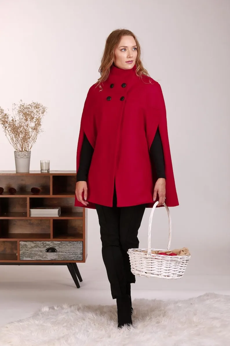 Raspberry Elegant Cape Coat