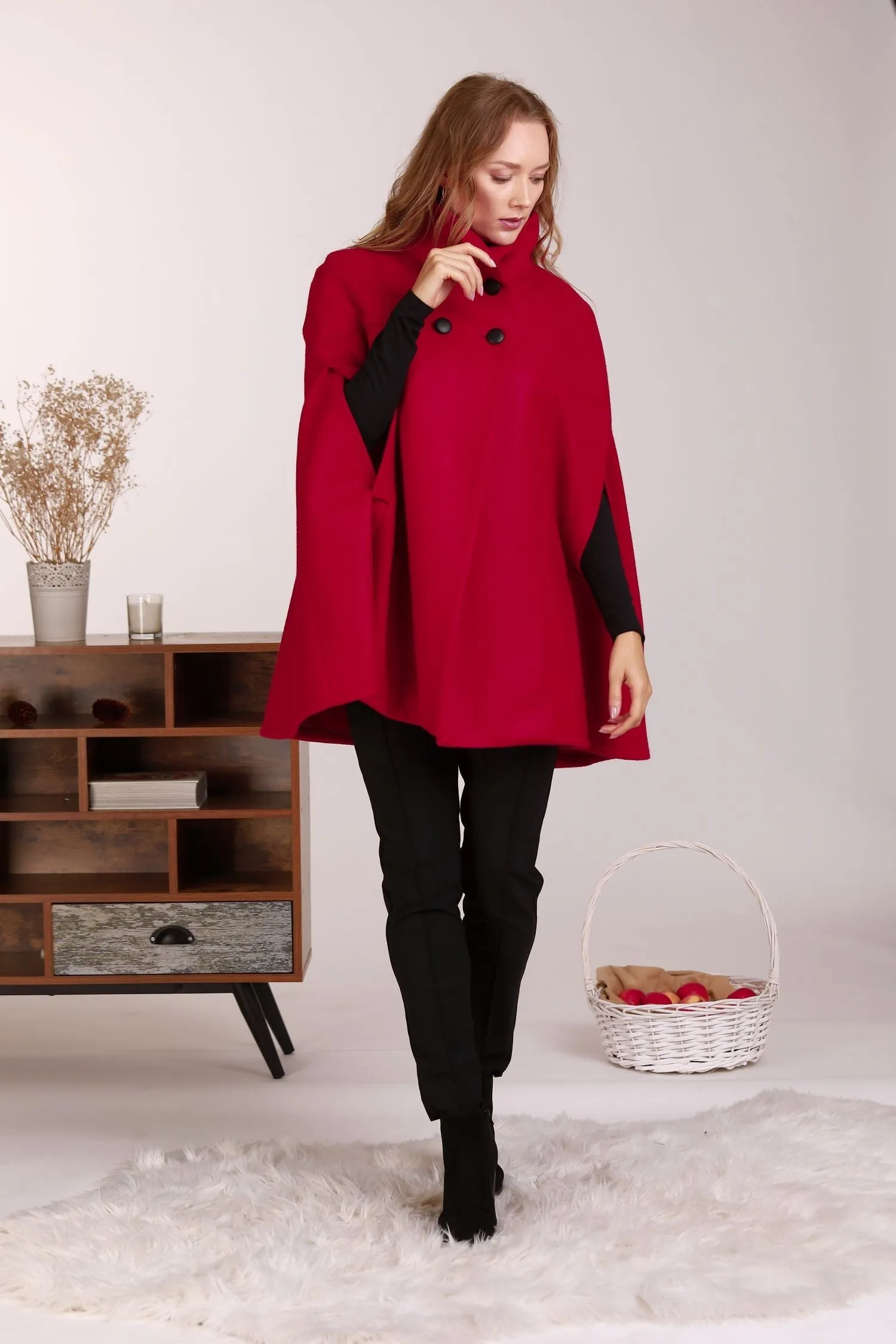 Raspberry Elegant Cape Coat