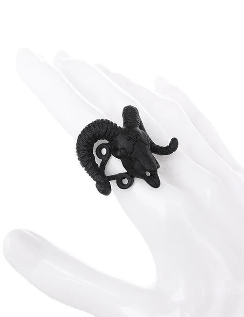 Restyle Gothic Jewelry skull ram and Arsenic Symbol Gothic Occult Ring