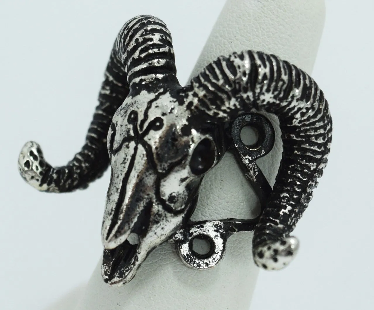 Restyle Gothic Jewelry skull ram and Arsenic Symbol Gothic Occult Ring