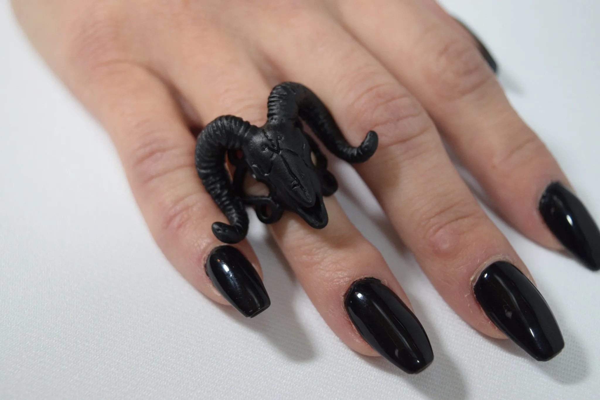 Restyle Gothic Jewelry skull ram and Arsenic Symbol Gothic Occult Ring