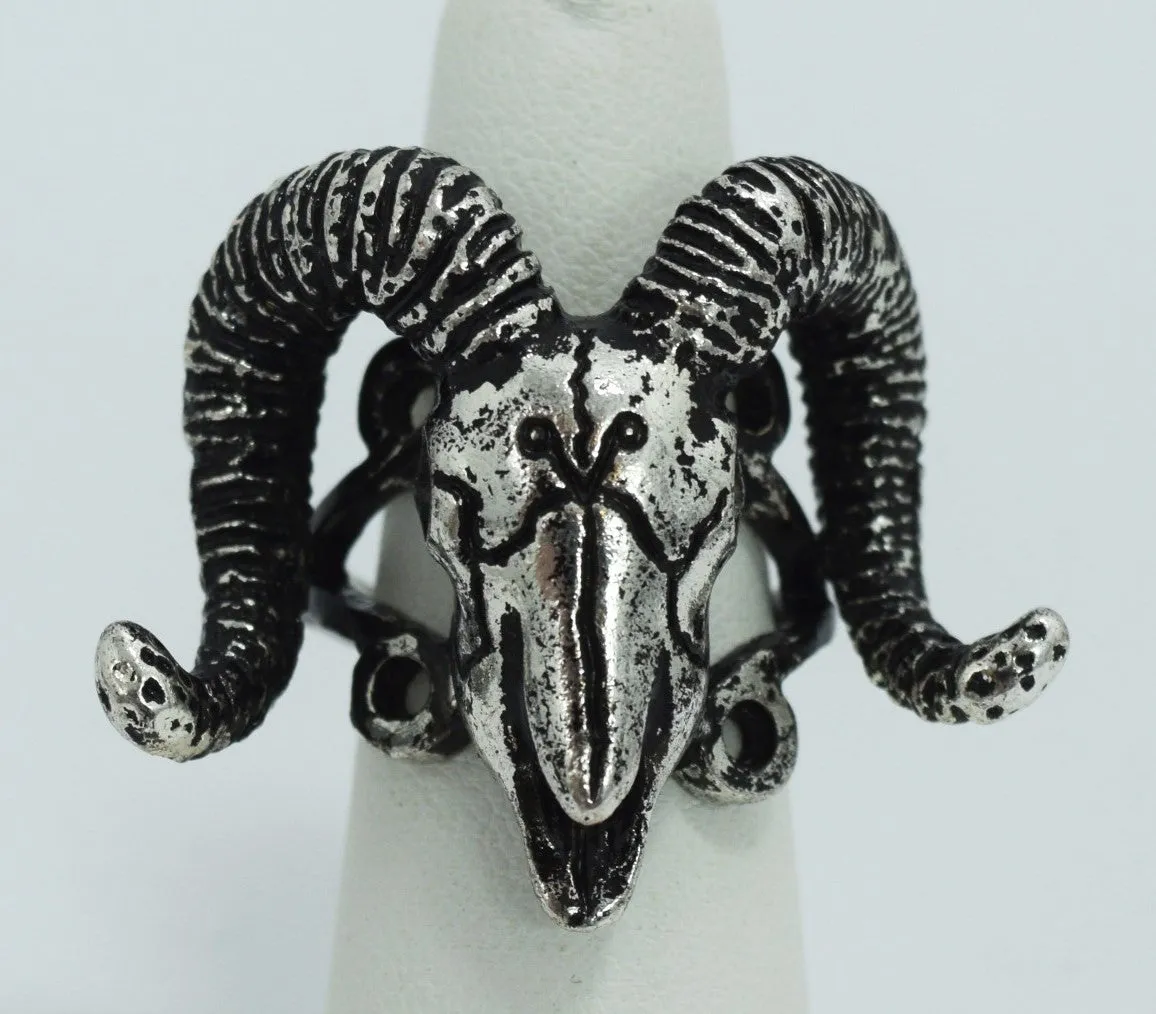 Restyle Gothic Jewelry skull ram and Arsenic Symbol Gothic Occult Ring