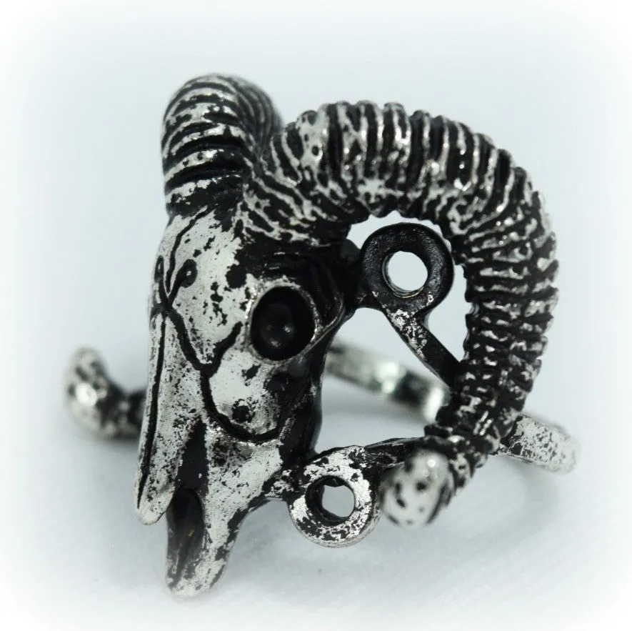 Restyle Gothic Jewelry skull ram and Arsenic Symbol Gothic Occult Ring