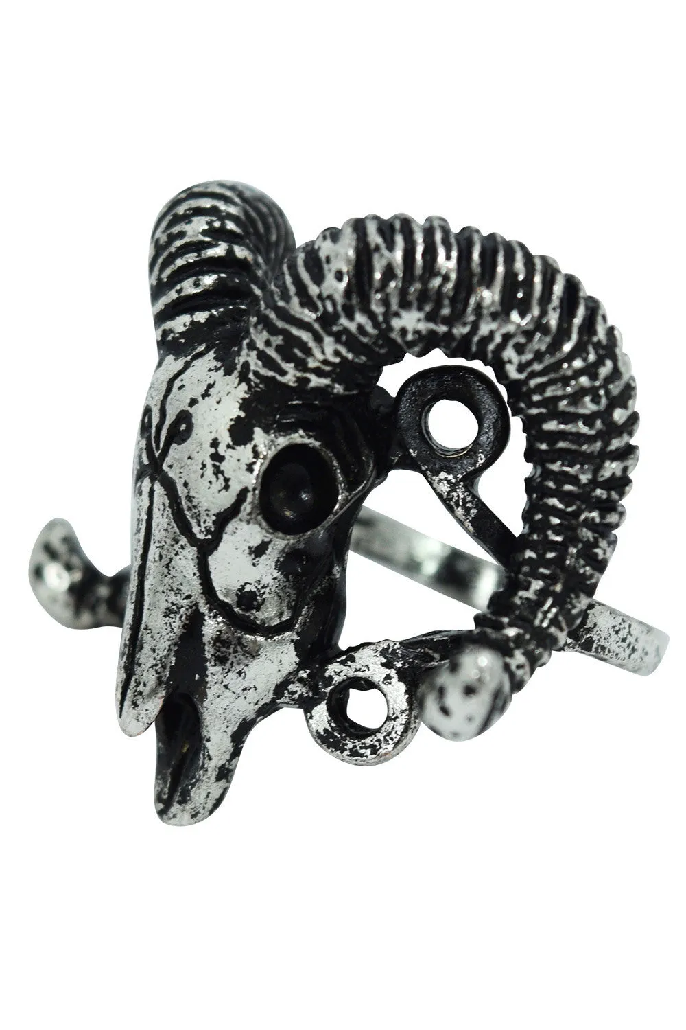 Restyle Gothic Jewelry skull ram and Arsenic Symbol Gothic Occult Ring