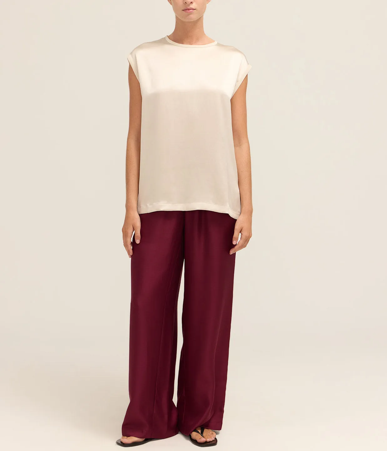 Round Neck Sleeveless Top in Champagne