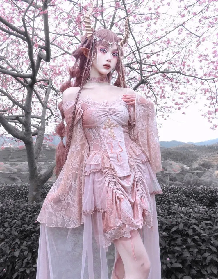 Sakura Dream Velvet Corset Top With Sleeves