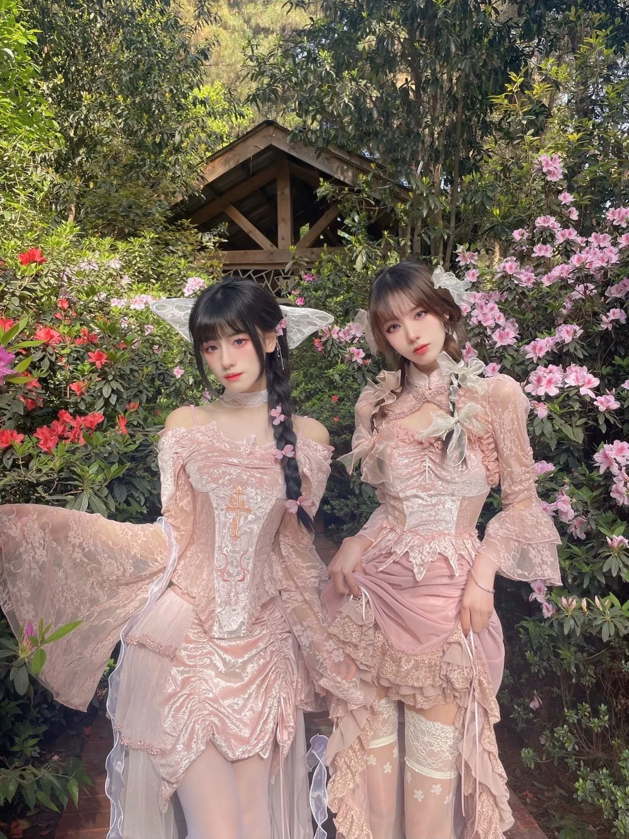 Sakura Dream Velvet Corset Top With Sleeves