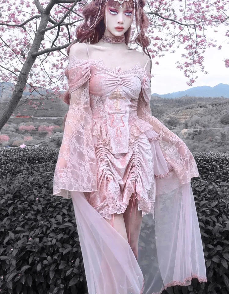Sakura Dream Velvet Corset Top With Sleeves