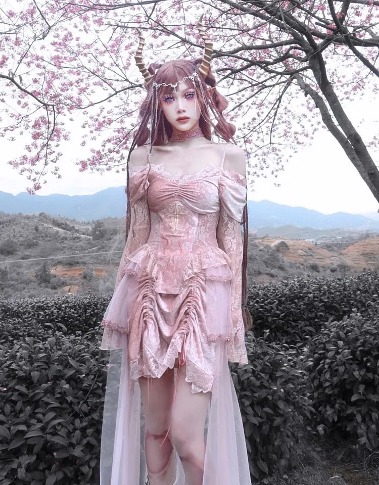 Sakura Dream Velvet Corset Top With Sleeves