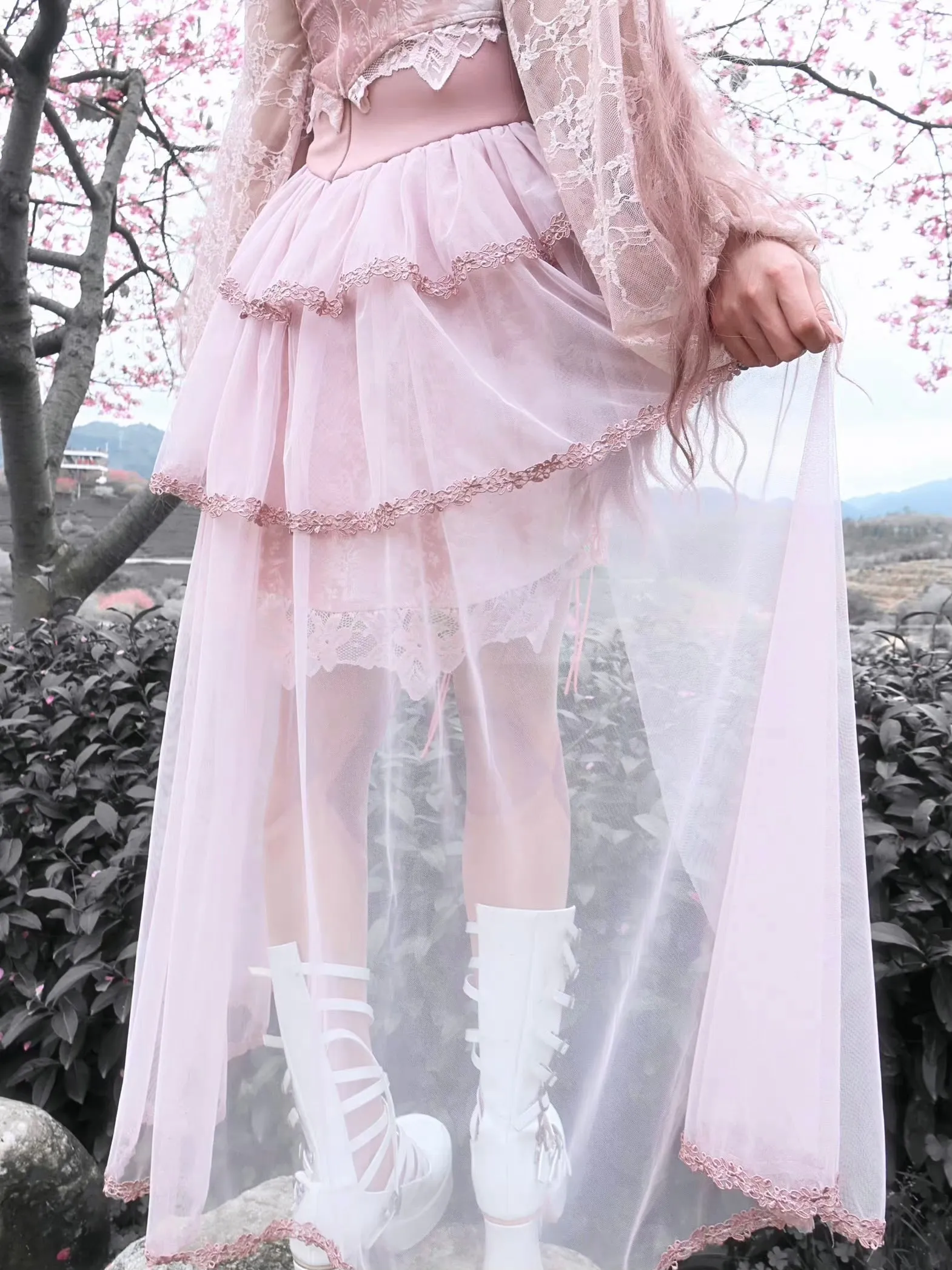 Sakura Dream Velvet Corset Top With Sleeves