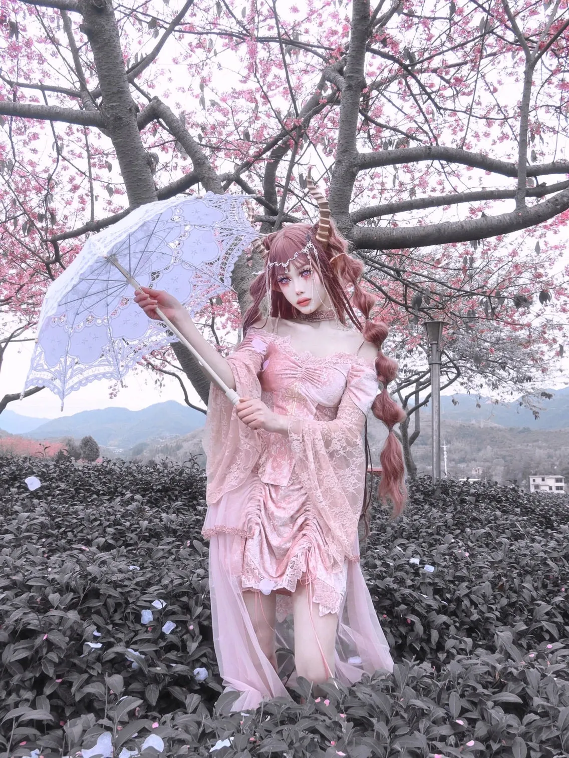 Sakura Dream Velvet Corset Top With Sleeves