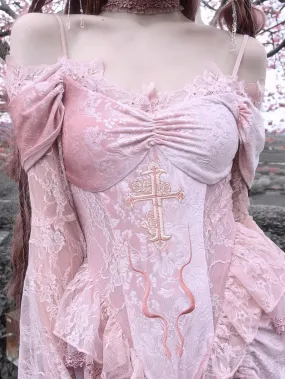Sakura Dream Velvet Corset Top With Sleeves