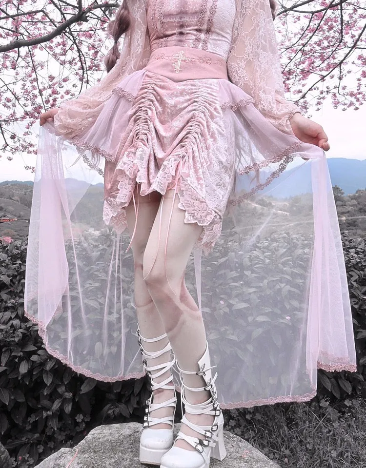 Sakura Dream Velvet Corset Top With Sleeves