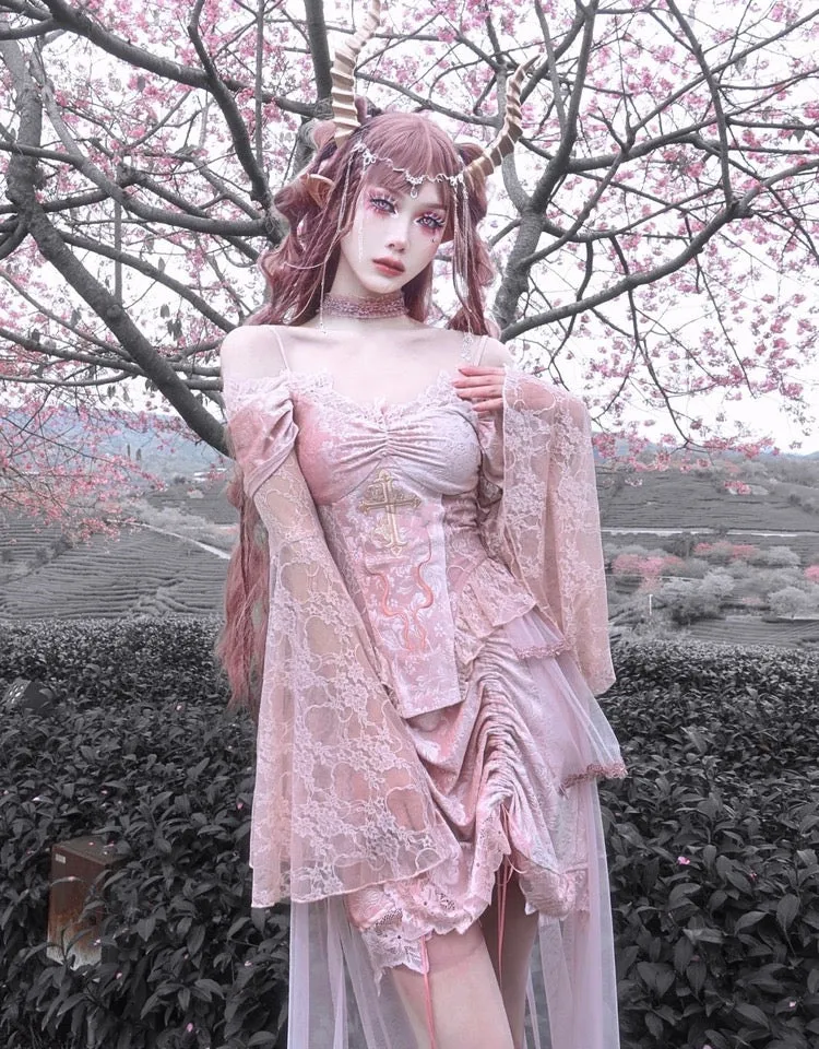 Sakura Dream Velvet Corset Top With Sleeves