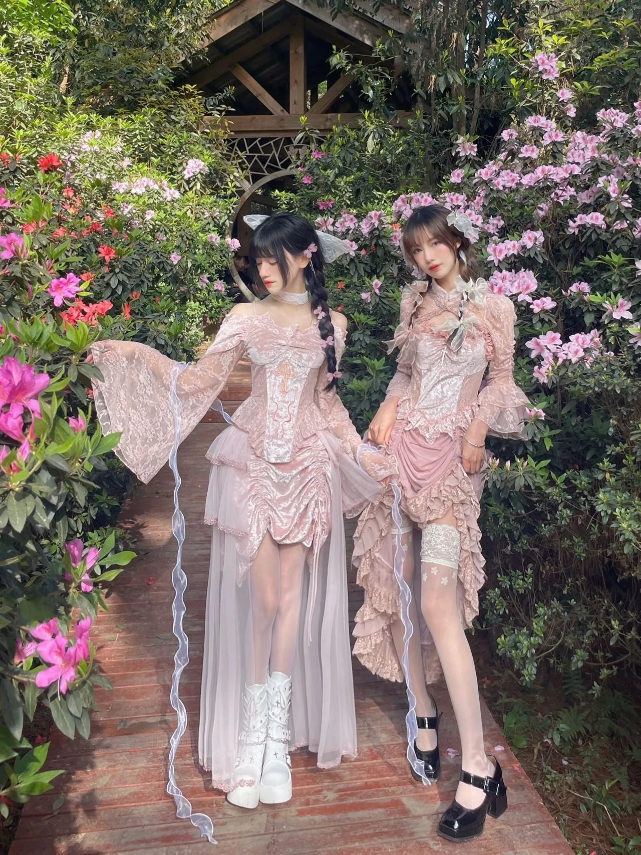 Sakura Dream Velvet Corset Top With Sleeves