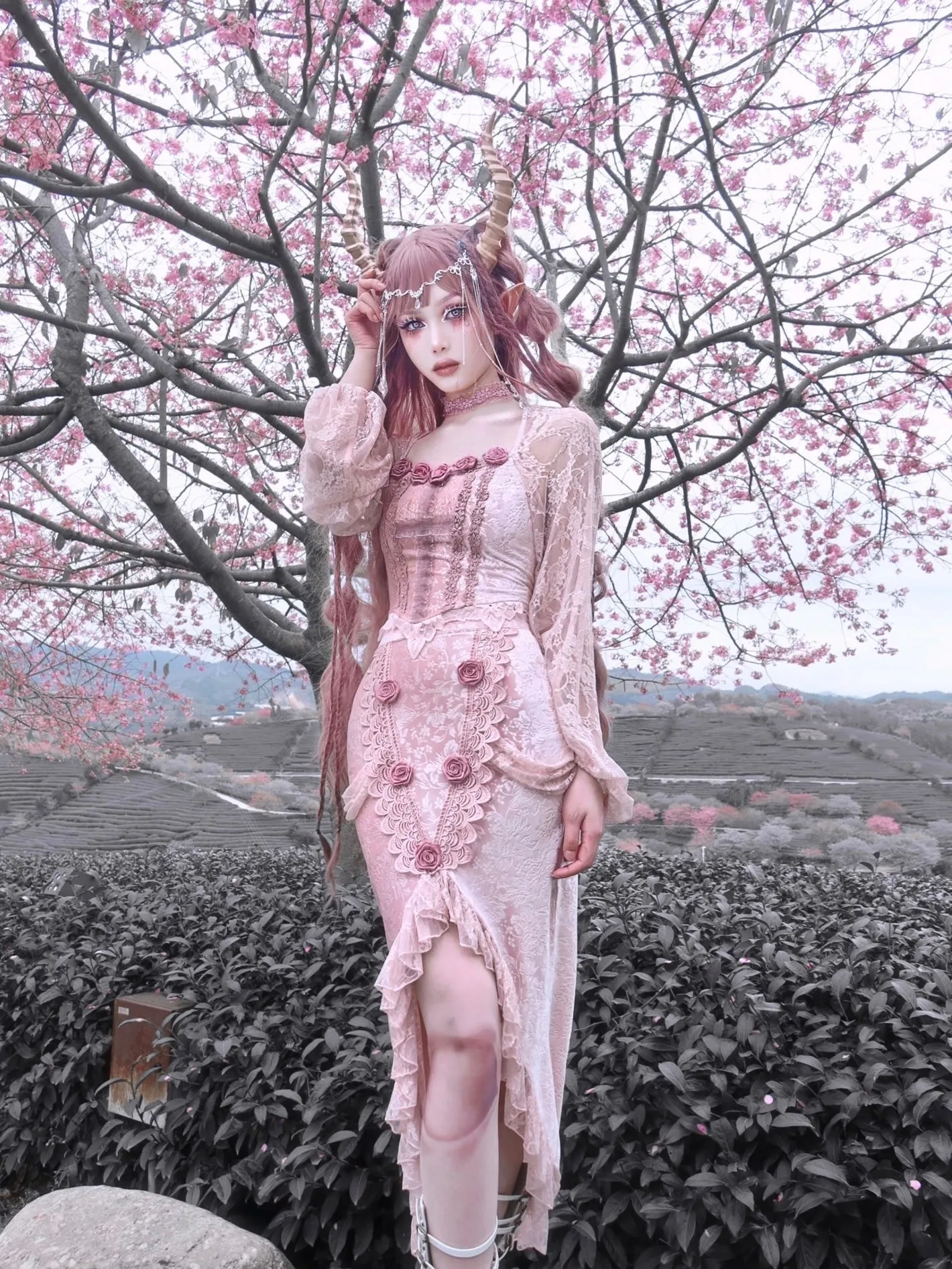 Sakura Dusk 3D Rose Corset top set
