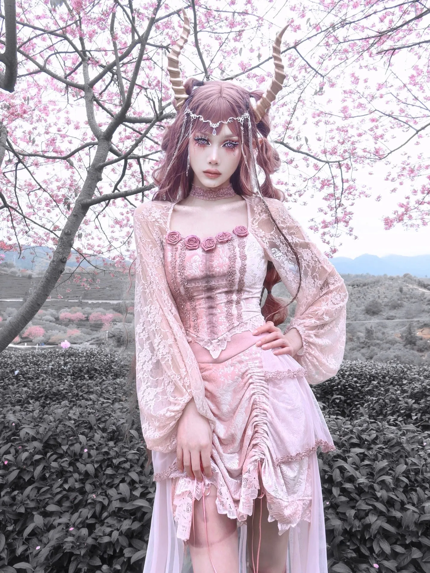 Sakura Dusk 3D Rose Corset top set