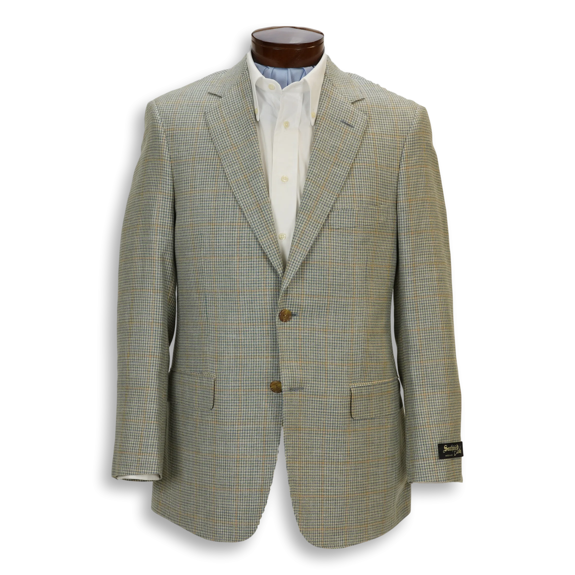Small Blue and Green Houndstooth with Subtle Gold Windowpane
