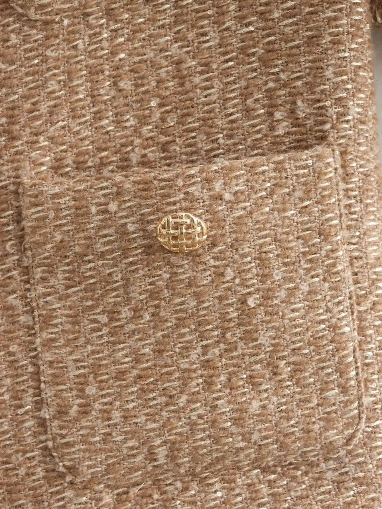 Trafza Herbst mode Damen Tweed Knopf kurze Jacke Langarm Kamel Jacken Mäntel Frauen ausgefranste kurze Frau elegante Jacke