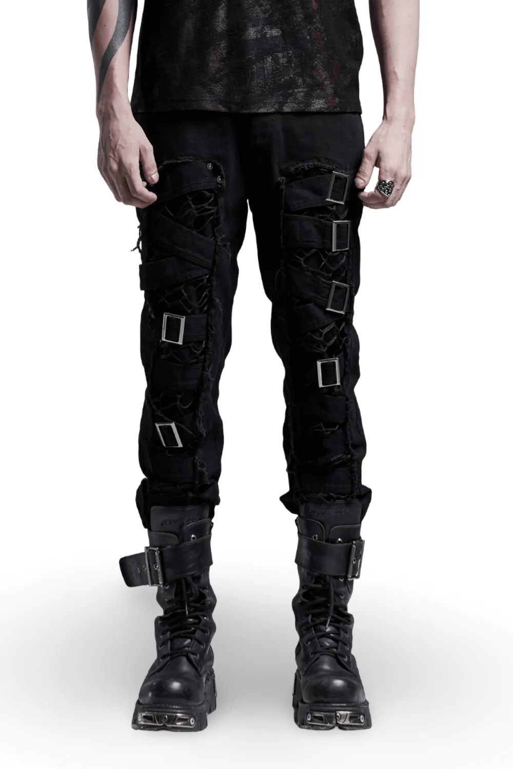 Urban Gothic Buckled Strap-Detailed Cargo Pants