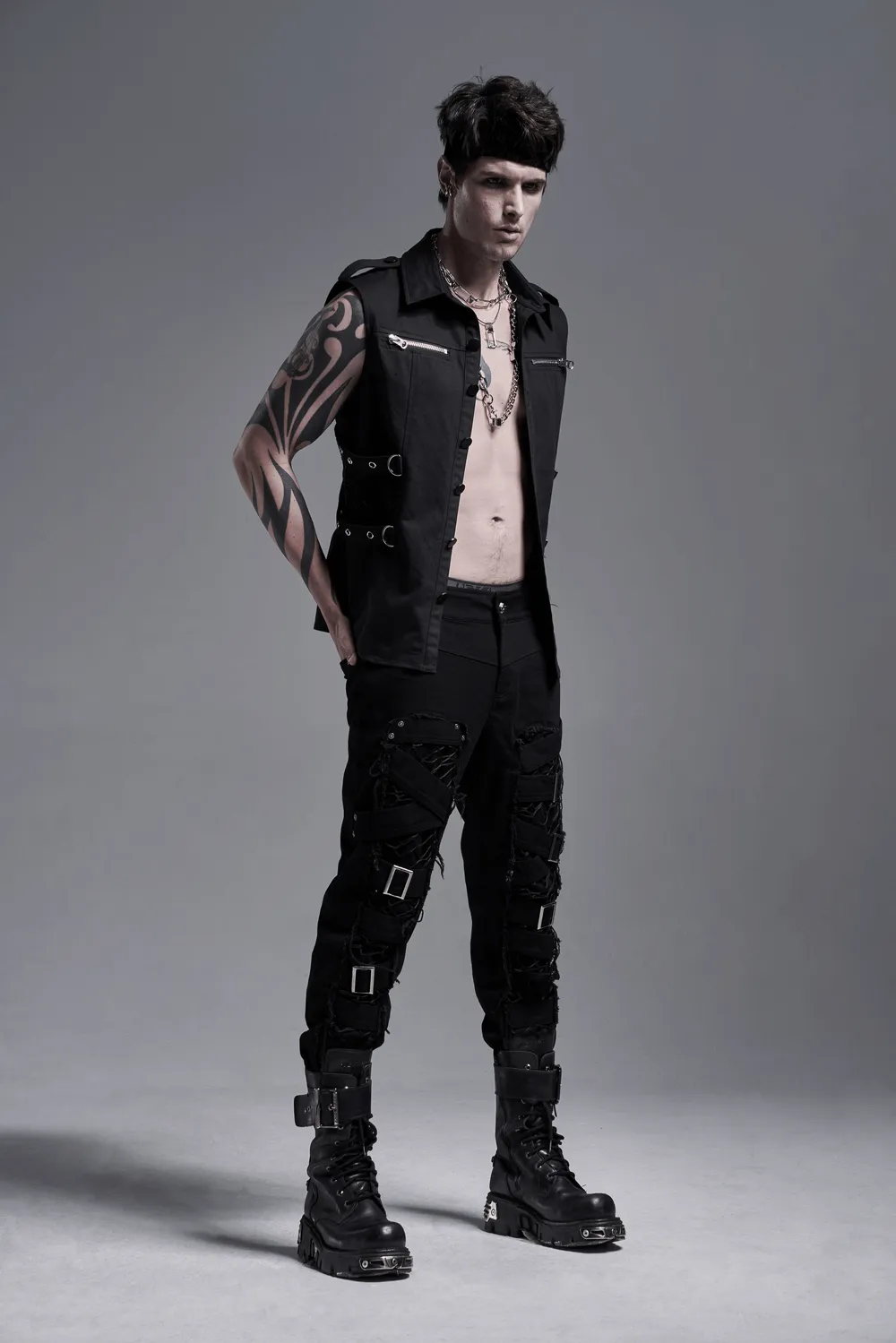 Urban Gothic Buckled Strap-Detailed Cargo Pants