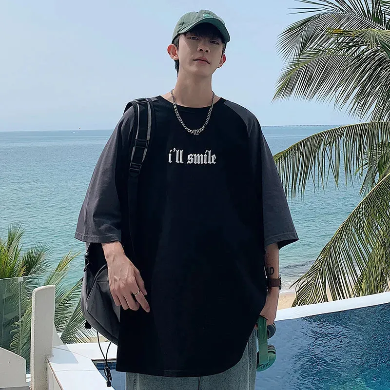 Wiaofellas  -  Gothic Patchwork T-Shirt Men Summer Men's Oversized T-Shirt Letter Pattern Round Neck T Shirts Loose Casual Unisex Tops Tee