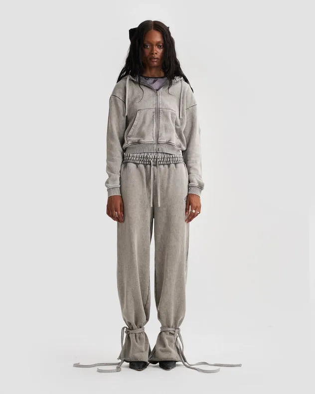 Wide Leg Adjustable Joggers In Stone Washed Grey