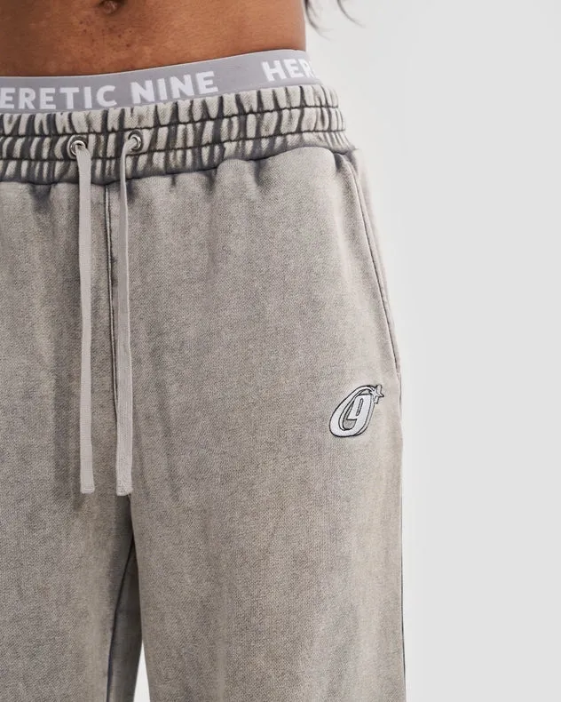 Wide Leg Adjustable Joggers In Stone Washed Grey