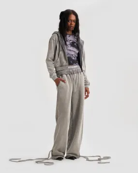 Wide Leg Adjustable Joggers In Stone Washed Grey