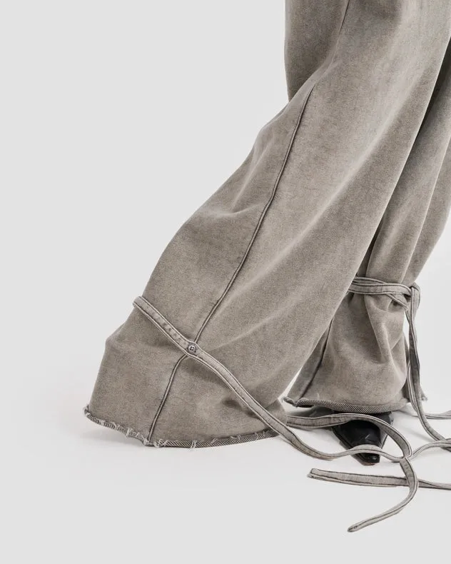 Wide Leg Adjustable Joggers In Stone Washed Grey