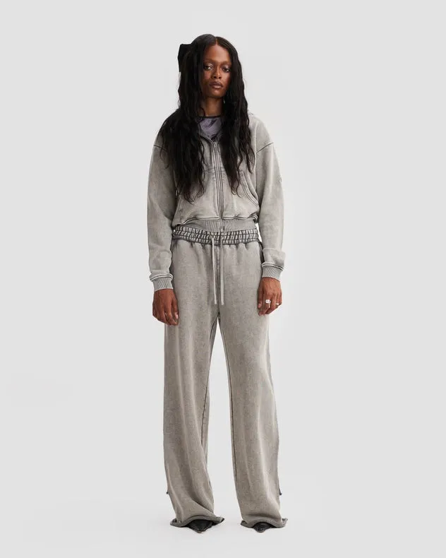 Wide Leg Adjustable Joggers In Stone Washed Grey