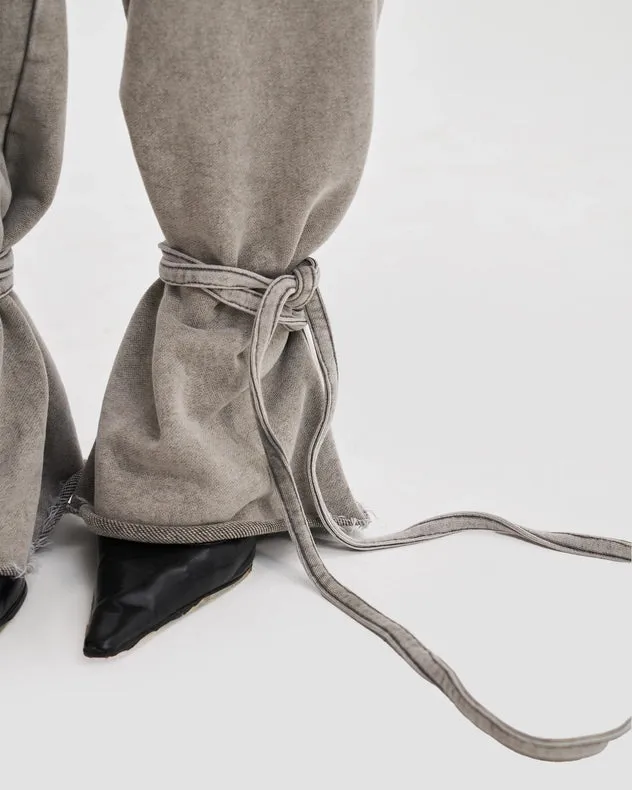 Wide Leg Adjustable Joggers In Stone Washed Grey