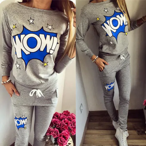 WOW 3d Cartoon  2 piece matching sweater track jogging pants casual set